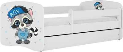 Produktbild von Babybett 80 x 160 cm in Weiß mit Schublade, ohne Matratze, mit Waschbärmotiv