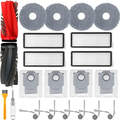 Produktbild von Zubehör Ersatzteil für Roborock Qrevo Curve/für Roborock Qrevo Edge Staubsauger, 1 Paar Hauptbürste, 4 Hepa Filter, 4 Staubbeutel, 4 Wischpads, 6 Seitenbürsten, 1 Bürste, 1 Schraubendreher 22 Stück