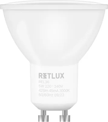 Obrázek produktu pro RETLUX REL 36 Sada 2ks LED žárovek, příkon 5 W (2x5 W), GU10, světelný tok 425lm, 12000 spínacích cyklů, barva světla: 3000K teplá bílá