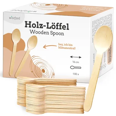 Holzlöffel flach 16 cm, 100 Stück, biologisch abbaubar