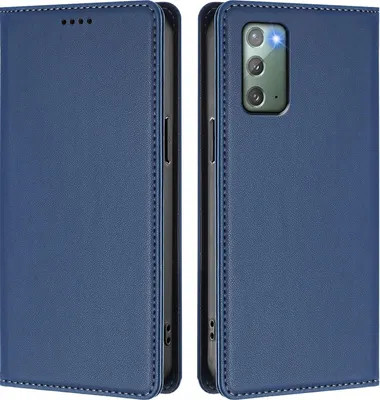 Image de Etui en cuir pour Samsung Galaxy Note 20, étui magnétique en cuirPolyuréthaneavec support Bleu foncé
