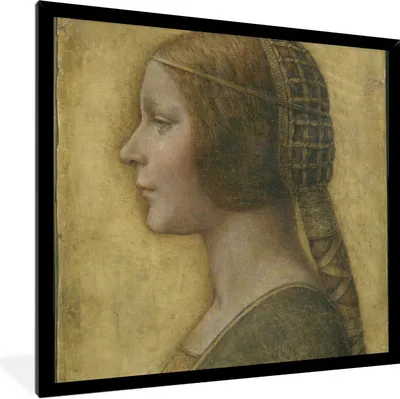 Produktbild von MuchoWow® Gerahmtes Poster La Bella Principessa - Leonardo da Vinci 40x40 cm - Poster mit Schwarzem Bilderrahmen Wandposter Rahmen Foto Bilder - Mit Rahmen - Wanddekoration Schlafzimmer