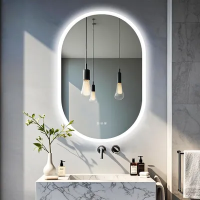 Ovale LED-Badspiegel 60x90 cm, dimmbar, Touch, 3 Lichtfarben