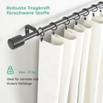 Produktbild von Alsterwell Gardinenstange, 183–366 cm verstellbar, hochbelastbar bis 10 kg, Ø 2,5 cm, schwarz – Vorhangstange Set für Wohnzimmer, Schlafzimmer, Küche & Büro