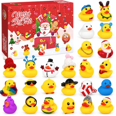 Produktbild von Squishy Adventskalender mit 24 Weihnachtsenten, tägliche Überraschungsfiguren hinter 24 Türchen für den Advent zu Hause