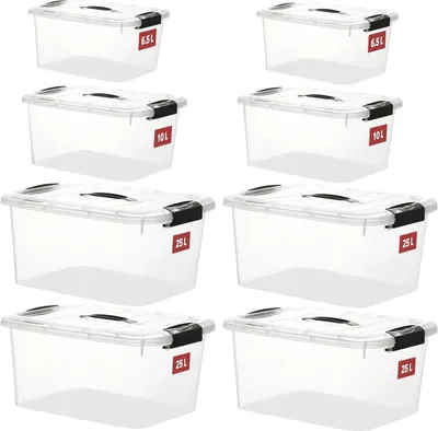 Obrázek produktu pro Sada úložných boxů Greentainer s víkem Stohovatelný 8dílný organizér Transparentní