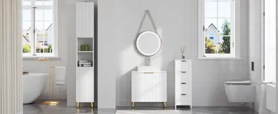Immagine prodotto di Armadietto da bagno - Mobiletto a specchio autoportante - Ripiani interni regolabili - Materiale: MDF e metallo - Dimensioni: 30 x 28 x 180 cm - Colore: Bianco - Da montare