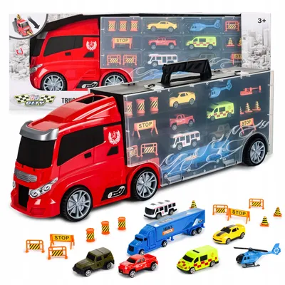 Produktbild von XXL Spielzeug-LKW mit Autos & Raketenwerfer – Transporter für Kinder mit Zubehör, Tragbarer Koffer
