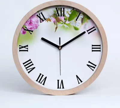 Produktbild von Holzuhr 30fi cm wanduhr - schwarze Spitzen - Frühlingsblumen