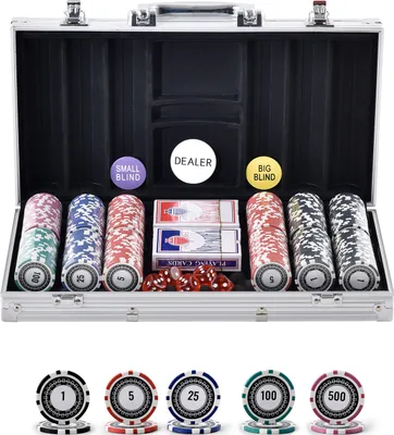 Obrázek produktu pro SucceBuy sada pokerových žetonů - 300dílná kompletní sada s hliníkovým pouzdrem. 11,5gramové žetony, karty, knoflíky a kostky pro Texas Hold'em, Blackjack a další. Ideální pro hazardní hry a zábavu.
