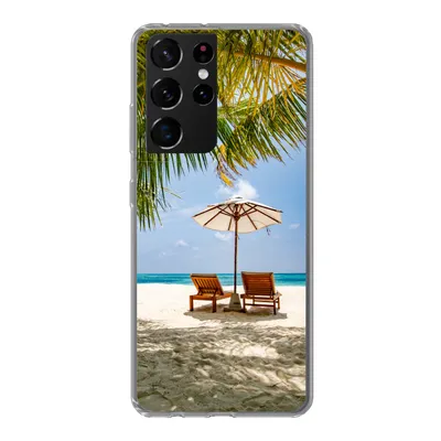 Produktbild von MuchoWow® Handyhülle Schutzhülle Hülle für Samsung Galaxy S21 Ultra Strandkorb - Sonnenschirm - Palme Silikon Softcase Handy Hülle - Mobiltelefon