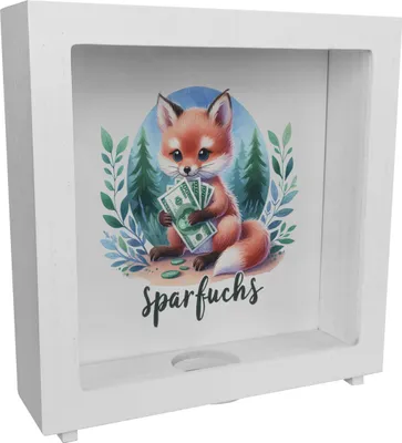 Produktbild von Babyfuchs Rahmen Spardose aus Holz mit Spruch Sparfuchs