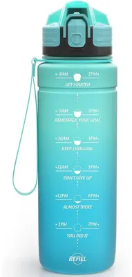 Immagine prodotto di Borraccia sportiva da 1000 ml, in tritan, senza BPA, a prova di perdite, con indicatore del tempo, verde e blu