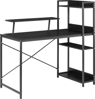 Produktbild von BELIANI Schreibtisch Schwarz MDF-Platte mit Metallgestell Monitorablage Regalen Rechteckig 120x64 cm Modern Homeoffice Tisch Bürotisch Arbeitstisch