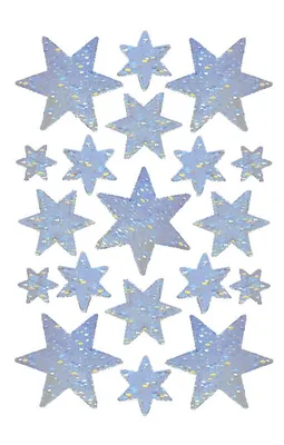 Imagen del producto de Calcomanía Herma 3901, diseño de estrellas de 6 puntas, color plateado, con efecto holográfico