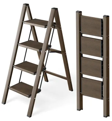 Productafbeelding van 4 Treppens Opstapladder Inklapbaar, Trapbank Van Aluminium
