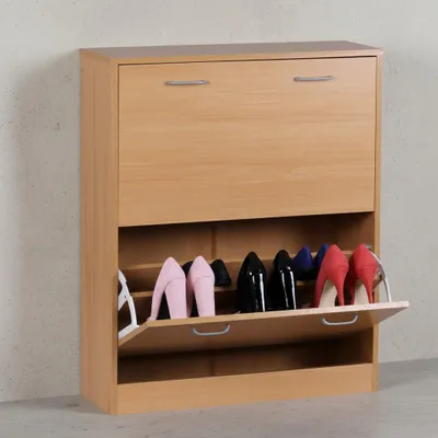 Schuhregal_ 20 Paar Schuhe_ Braun_ 4 Schuhfächer_ einfacher Aufbau_ Spanplatte und Kunststoff - KADIMA DESIGN_Farbe_ Beige_ Größe_ 75x24x87 cm_#sku_BARWL1.173#