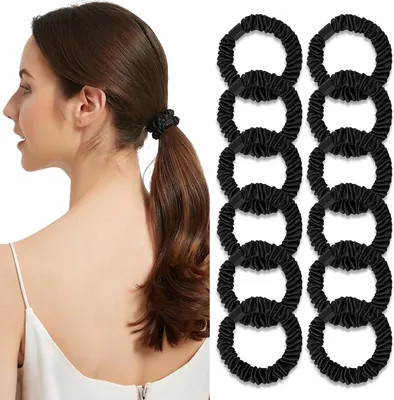 Immagine prodotto di 12 elastici per capelli in seta per donna, delicati e non danneggiano i capelli, ideali per dormire e per l'uso quotidiano (colore: nero)
