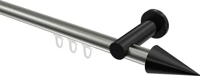 Produktbild von Interdeco Innenlaufstange / Gardinenstange mit Innenlauf Edelstahl-Optik / Schwarz, Typ Platon Savio (Kegel), 20 mm Ø 1-läufig, 320 cm