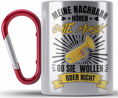 Produktbild von Trendation - Tuba Geschenk Trompete Edelstahl Tasse Karabiner Geschenkidee Trompetenspieler Orchesta Geschenke (Rot)