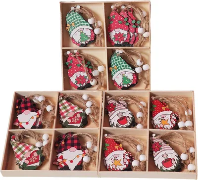 36 Holz-Weihnachtsanhänger, rot-weiß, Weihnachtsmann-Motiv