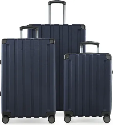Immagine prodotto di HAUPTSTADTKOFFER Q-Damm - set di valigie 3 pezzi, set di valigie (S+M+L) a guscio duro e robusto, estensione a 4 ruote, trolley da cabina + bagaglio da stiva, TSA, blu scuro
