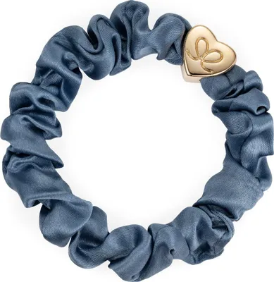 Produktbild von By Eloise London Gold Heart Silk Scrunchie Faded Denim