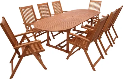 Produktbild von DEGAMO Gartenset Sitzgruppe Gartengarnitur LAGO 9-teilig in XL-Ausführung, 8x Klappsessel mit 8-fach verstellbarer Lehne, 1x Ausziehtisch 180/260x100cm, Holz Eukalyptus geölt