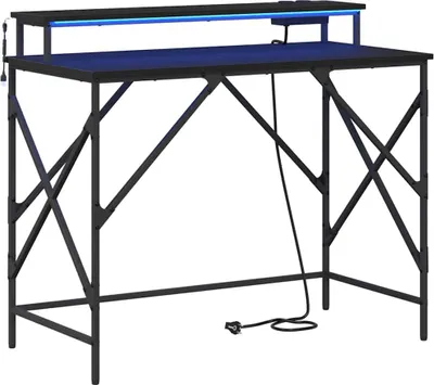 Immagine prodotto di vidaXL Scrivania con scaffale, nero effetto rovere, 100 x 50 x 86,5 cm