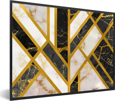 Produktbild von MuchoWow® Gerahmtes Poster Marmor - Gold - Luxus 80x60 cm - Poster mit Schwarzem Bilderrahmen Wandposter Rahmen Foto Bilder - Schwarzem - Mit Gestell