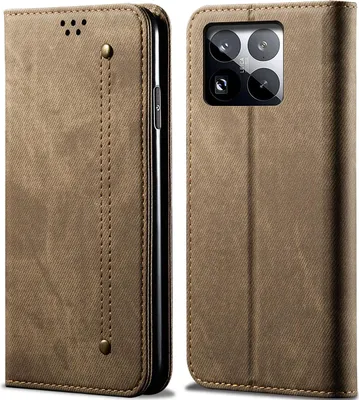 Obrázek produktu pro Pouzdro pro Xiaomi 15 Pro, Kožené Peněženkové Pouzdro s Magnetickým Uzavíráním a Stojánkem Khaki