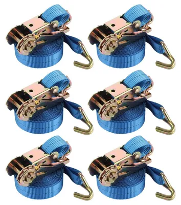 Obrázek produktu pro Popruhy s háky, 6 kusů, délka 5 metrů, šířka 25 mm, nosnost 850 kg, fixační popruhy pro zajištění nákladu