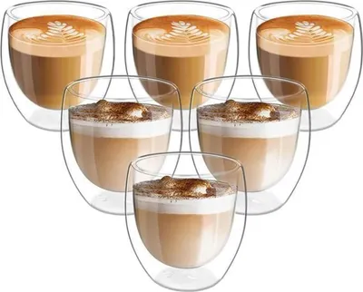 Produktbild von 6 Stück Doppelwandige Espressotassen, Kaffeetassen, Doppelwandbecher, 80 ml, Mokkatassen, Thermogläser mit Schwebeeffekt
