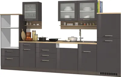 Produktbild von Küche 340 cm grau MARANELLO-03 Anthrazit Hochglanz, ohne E-Geräte B x H x T ca. 340 x 200 x 60cm