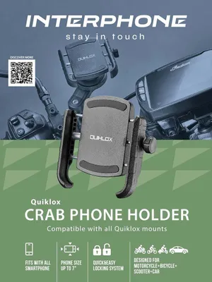 Zdjęcie produktu dla Interphone Quiklox - Crab, Telefon komórkowy/Smartfon, Uchwyt pasywny, Rower/samochód, Czarny