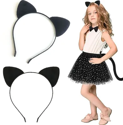 Produktbild von Katzenohr-Stirnband für Erwachsene und Kinder, Halloween, Cosplay, Make-up, Haarreif, Gesichtsbemalung, vielseitiges Kostümzubehör, Schwarz