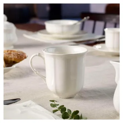 Produktbild von Manoir Henkelbecher 300 ml Weiß, Spülmaschinenfest, Mikrowellensicher, Kaffeetasse, Große Tasse, Geschirr, Premium Porzellan