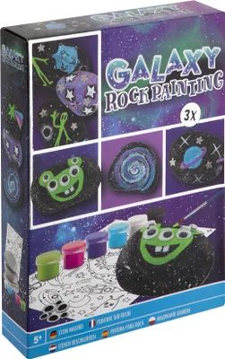 Produktbild von RAPPA Kreativ-Set Malsteine Galaxie 3 Steine + 5 Farben + Klebeaugen und Sterne