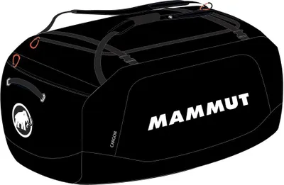 Schwarze Reisetasche "Cargon 110" von Mammut; mit markantem Logo und robustem Design.