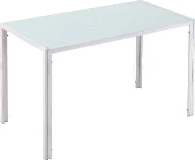 Image de HOMCOM Table à manger rectangulaire pour 4 personnes, 120 x 60 x 75 cm, table de cuisine avec plateau en verre trempé et pieds en métal, style moderne, blanc