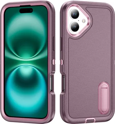 Produktbild von Hülle für iPhone 16 Plus Hybrid Dreilagige Robust Stoßfest Schwerlast Schutzhülle mit Ständer Lila