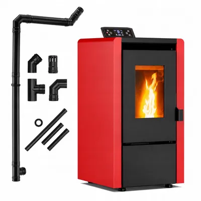 Immagine prodotto di Stufa a pellet THUNDER LEYLA-RED 6 kW da pavimento con WiFi termostato telecomando e kit tubi fumi rossa Copia titolo