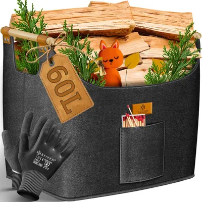 Produktbild von KESSER® Brennholzkorb aus extra dicker Filz Kaminholzkorb faltbar mit verstärkten Holzgriffen Aufbewahrungskorb für Holz 60L, Anthrazit