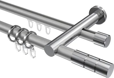 Produktbild von Interdeco Rundrohr-Innenlaufstange / Gardinenstange (Kombination) Silbergrau / Chrom, Typ Platon Elanto (Rillenzylinder), 20 mm Ø 2-läufig, 420 cm