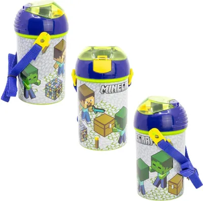 Immagine prodotto di Minecraft Creeper Steve Alex Bottiglia d'acqua Bottiglia da trasporto Cinghia 450 ml