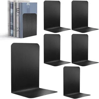 Image de Serre-livres métalliques - Lot de 6 - Serre-livres pour bibliothèque - 17 x 12 x 11,8 cm - Barre à livres - Support de lecture - Accessoire de bureau - Convient pour l'école, le bureau et la maison - Noir