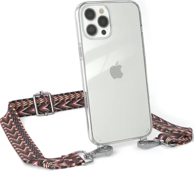 Produktbild von EAZY CASE Handykette - Verstellbarer Trageriemen kompatibel mit Apple iPhone 12 Pro Max, Handykordel mit transparenter Silikon-Hülle, Band in Lila