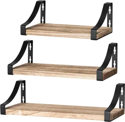 Produktbild von 3er Set Rustikales Wandregal Holz Metall für Wohnzimmer Schlafzimmer Büro Küche