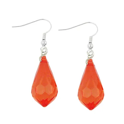 Produktbild von Ohrhaken Ohrhänger Ohrringe 44x11mm Tropfen rot-transparent facettiert Kunststoff silber 44mm