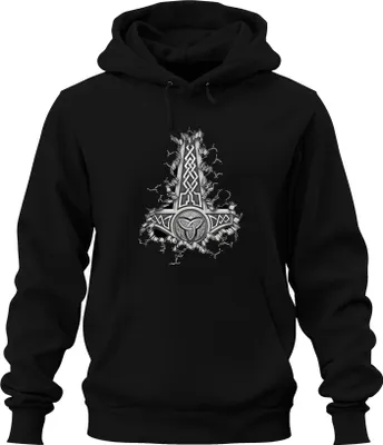 Obrázek produktu pro Viking Mjölnir Thorhammer Keltský uzel Thor Odin Uni mikina s kapucí, černá, M